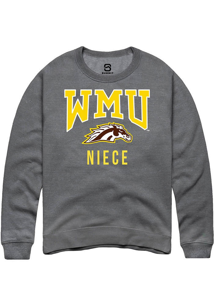 Western Michigan Broncos Mens Grey Niece Long Sleeve Crew Sweatshirt