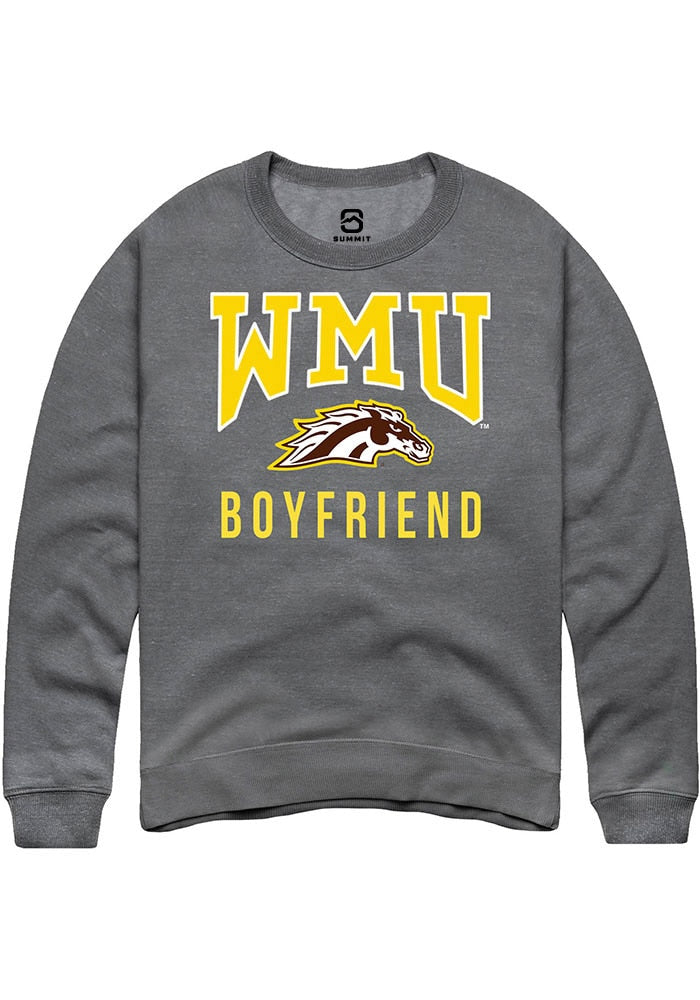 Western Michigan Broncos Mens Grey Boyfriend Long Sleeve Crew Sweatshirt
