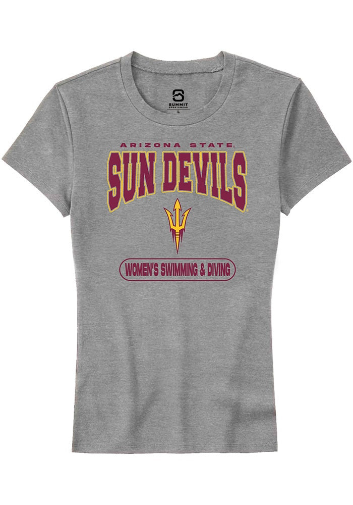 Arizona State Sun Devils Womens Grey Womens Swimming and Diving Short Sleeve T-Shirt