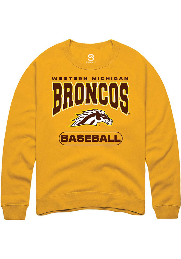 Western Michigan Broncos Mens Gold Baseball Long Sleeve Crew Sweatshirt