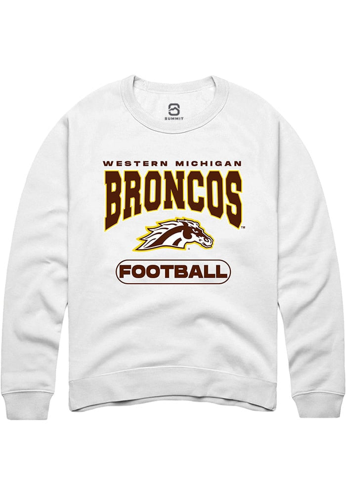 Western Michigan Broncos Mens White Football Long Sleeve Crew Sweatshirt
