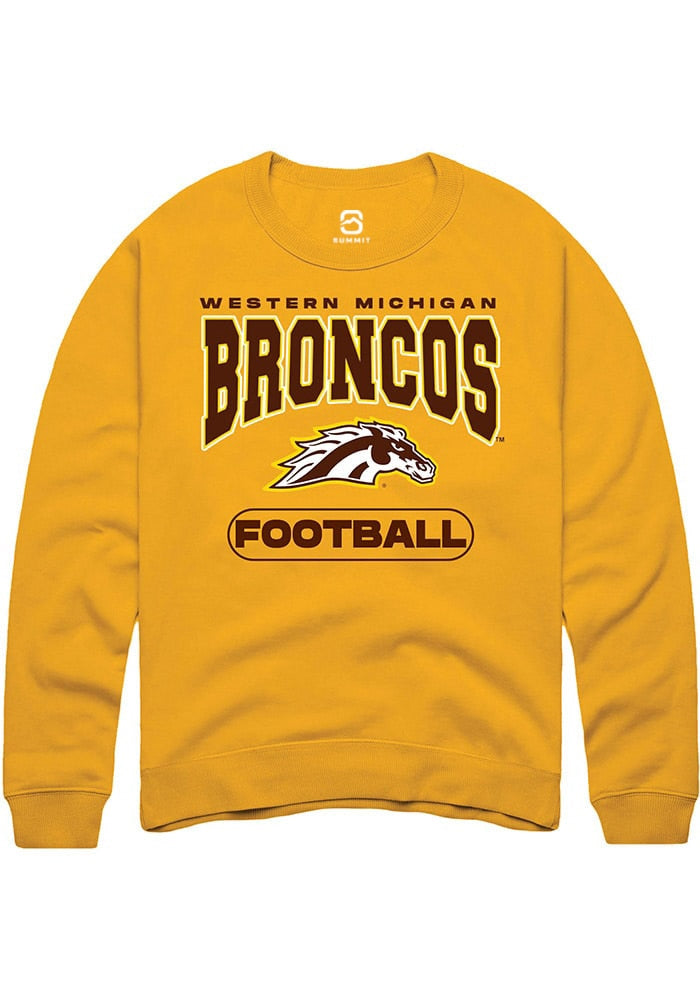 Western Michigan Broncos Mens Gold Football Long Sleeve Crew Sweatshirt