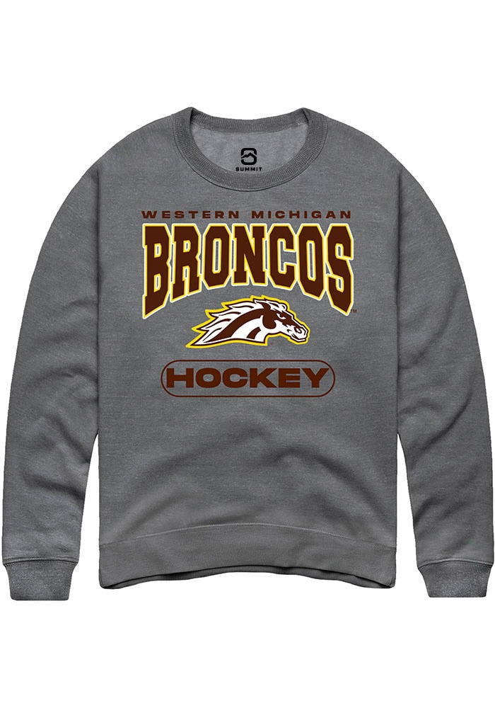 Western Michigan Broncos Mens Grey Hockey Long Sleeve Crew Sweatshirt