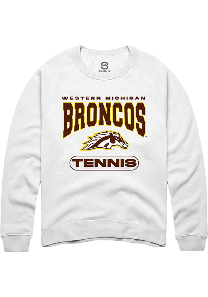 Western Michigan Broncos Mens White Tennis Long Sleeve Crew Sweatshirt