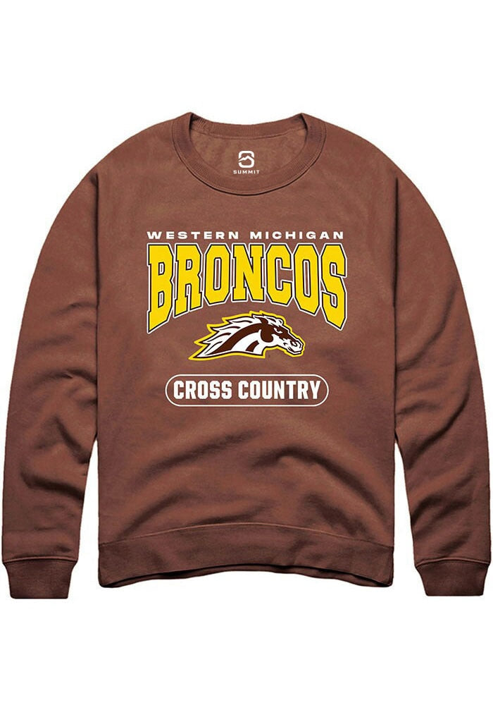 Western Michigan Broncos Mens Brown Cross Country Long Sleeve Crew Sweatshirt