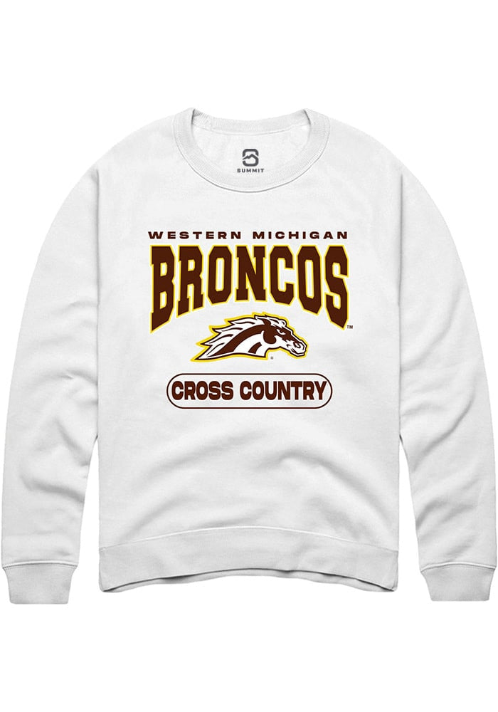 Western Michigan Broncos Mens White Cross Country Long Sleeve Crew Sweatshirt