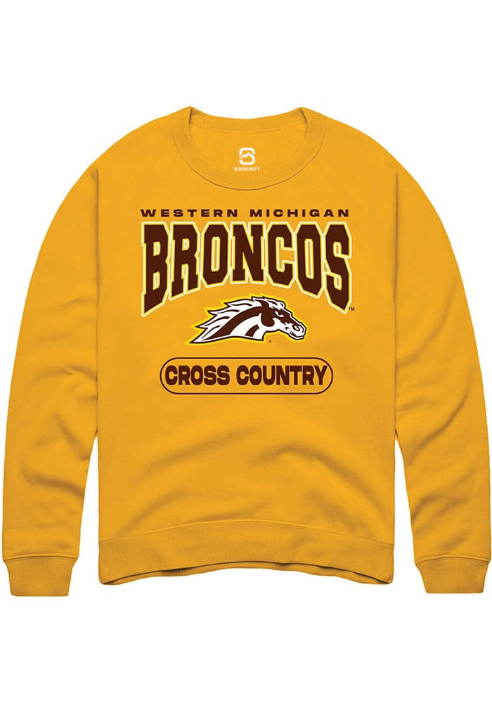 Western Michigan Broncos Mens Gold Cross Country Long Sleeve Crew Sweatshirt