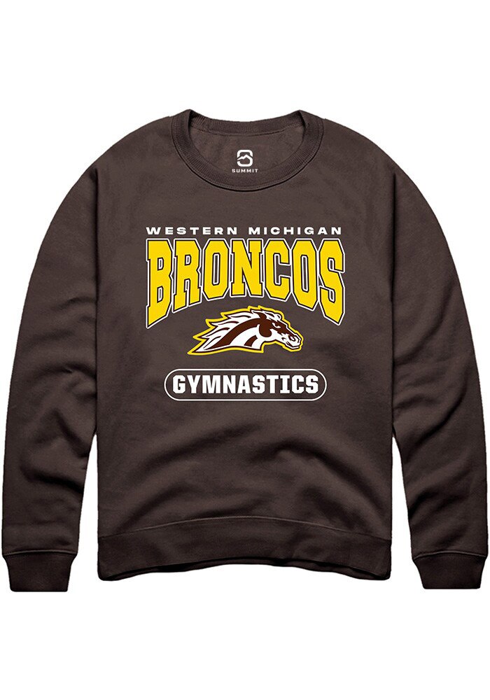 Western Michigan Broncos Mens Brown Gymnastics Logo Long Sleeve Crew Sweatshirt