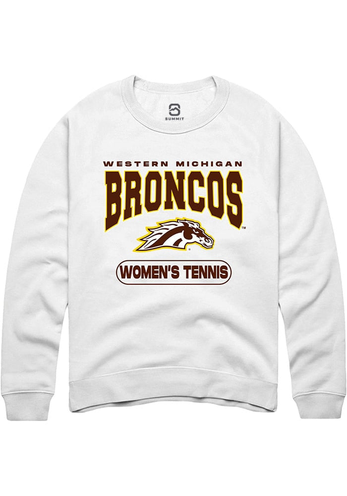 Western Michigan Broncos Mens White Womens Tennis Long Sleeve Crew Sweatshirt