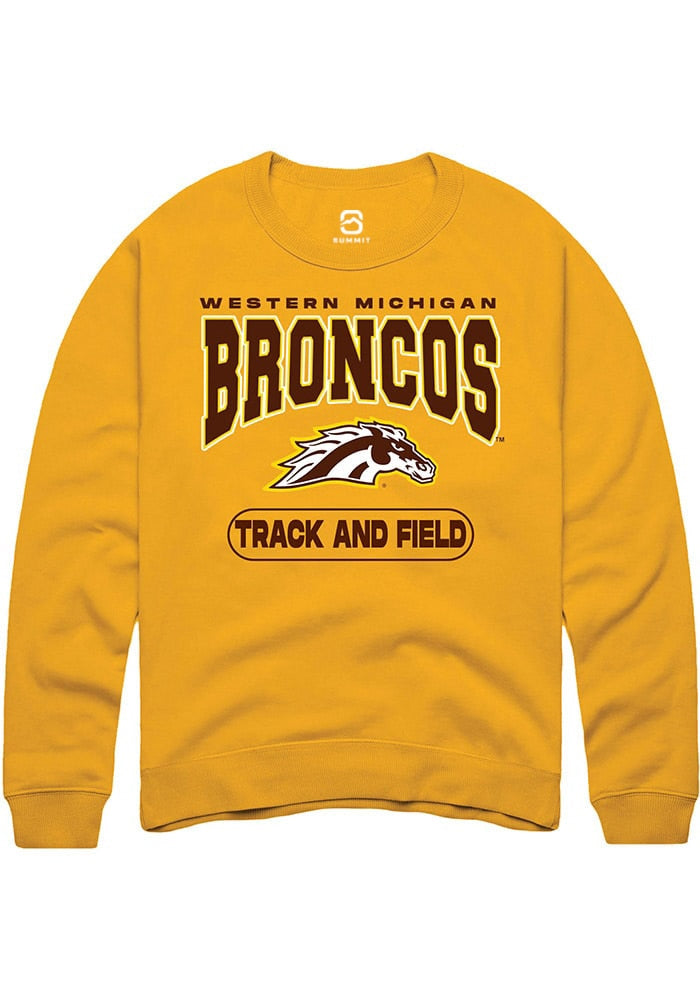 Western Michigan Broncos Mens Gold Track and Field Long Sleeve Crew Sweatshirt