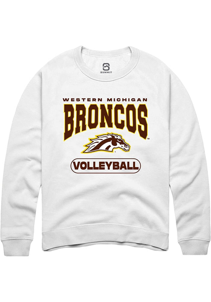 Western Michigan Broncos Mens White Volleyball Long Sleeve Crew Sweatshirt