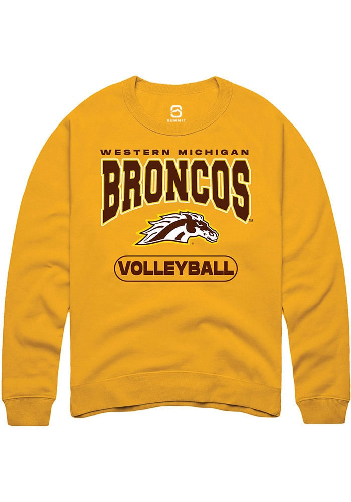 Western Michigan Broncos Mens Gold Volleyball Long Sleeve Crew Sweatshirt