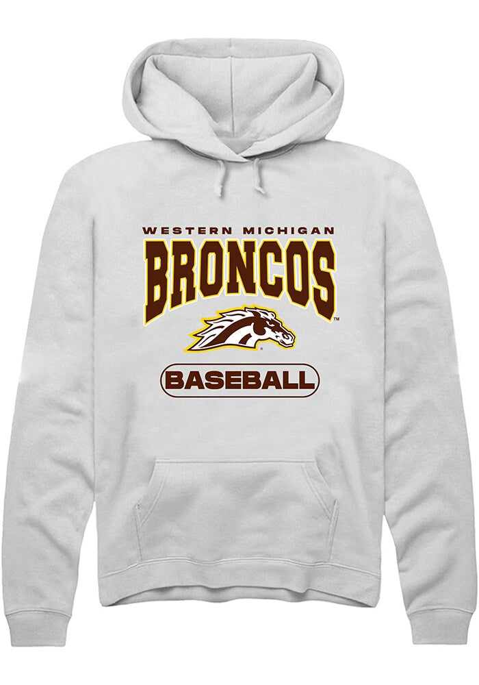 Western Michigan Broncos Mens White Baseball Long Sleeve Hoodie
