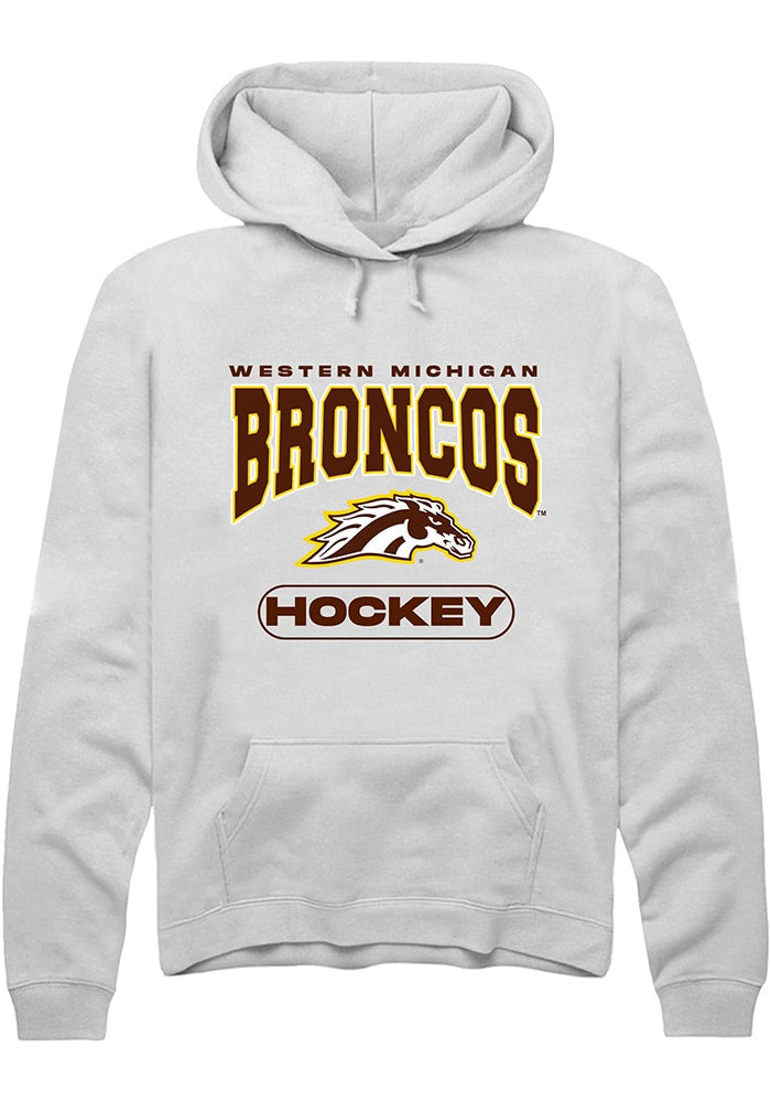 Western Michigan Broncos Mens White Hockey Long Sleeve Hoodie