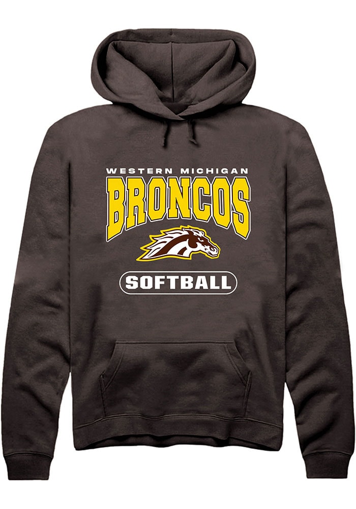 Western Michigan Broncos Mens Brown Softball Logo Long Sleeve Hoodie