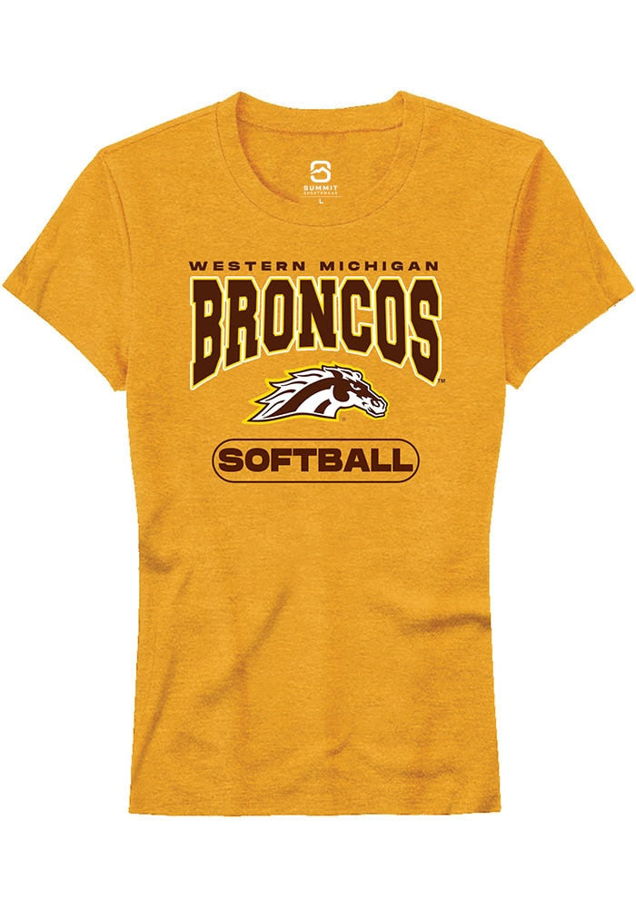 Western Michigan Broncos Womens Gold Softball Short Sleeve T-Shirt