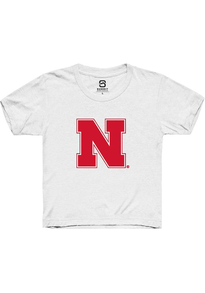 Nebraska Cornhuskers Youth White Primary Logo Short Sleeve T-Shirt