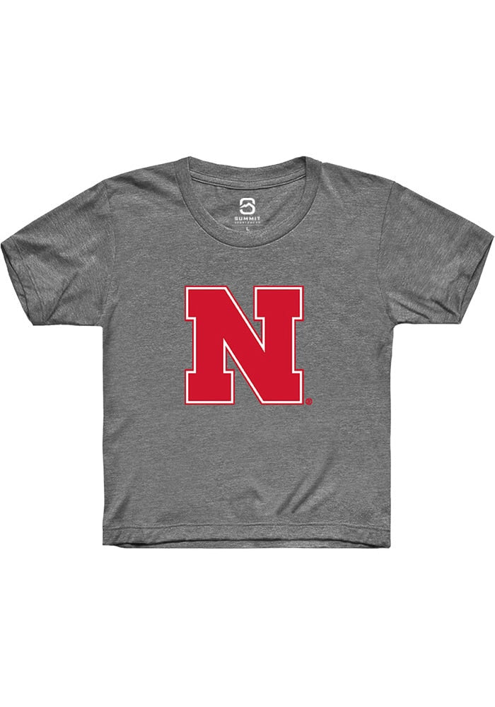 Nebraska Cornhuskers Youth Grey Primary Logo Short Sleeve T-Shirt