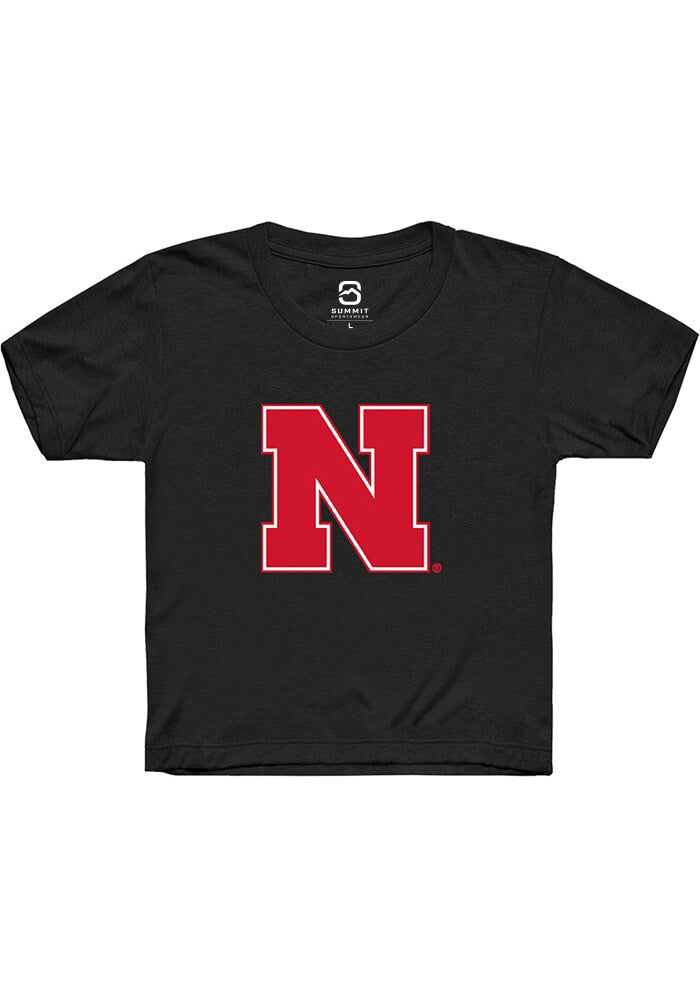 Nebraska Cornhuskers Youth Black Primary Logo Design Short Sleeve T-Shirt