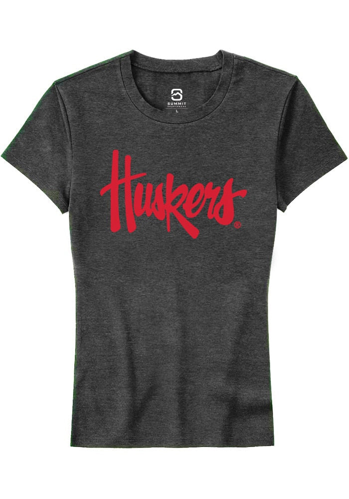 Nebraska Cornhuskers Womens Charcoal Alt Logo Short Sleeve T-Shirt