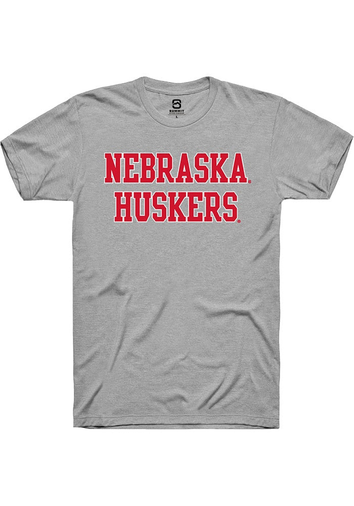 Nebraska Cornhuskers Grey Straight Block Short Sleeve T-Shirt