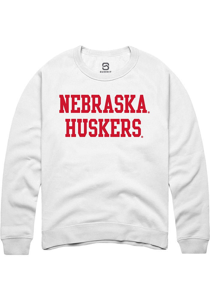 Nebraska Cornhuskers Mens White Straight Block Long Sleeve Crew Sweatshirt