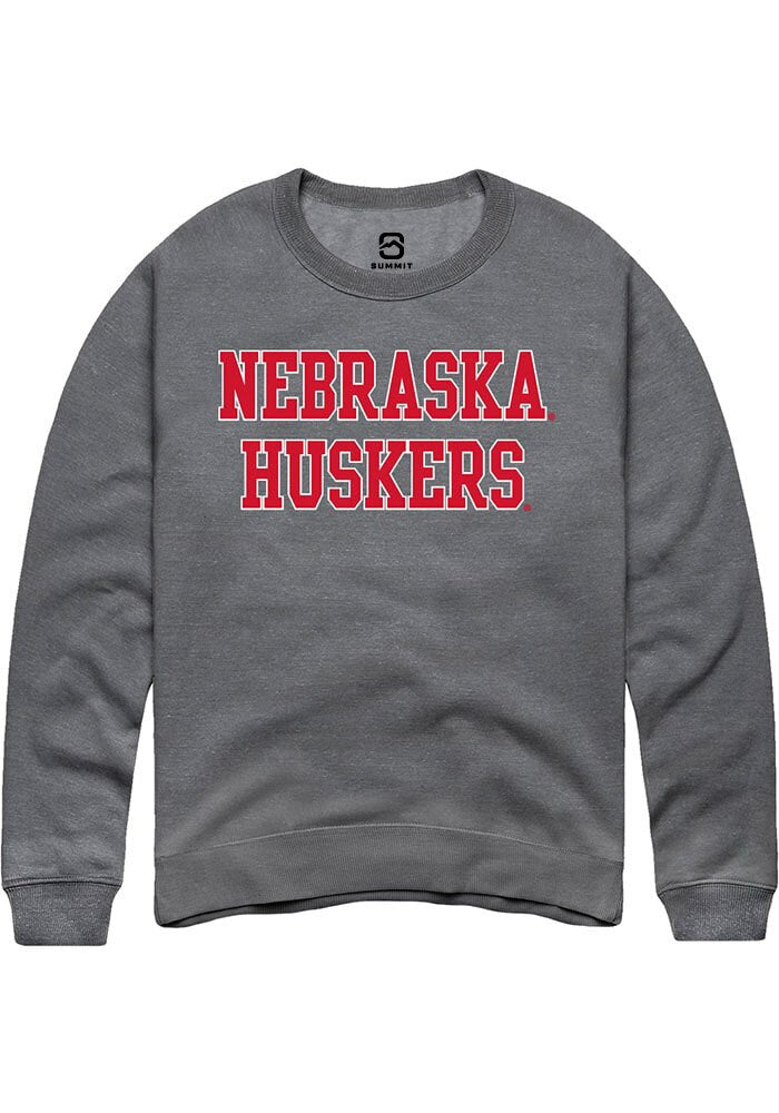 Nebraska Cornhuskers Mens Grey Straight Block Long Sleeve Crew Sweatshirt