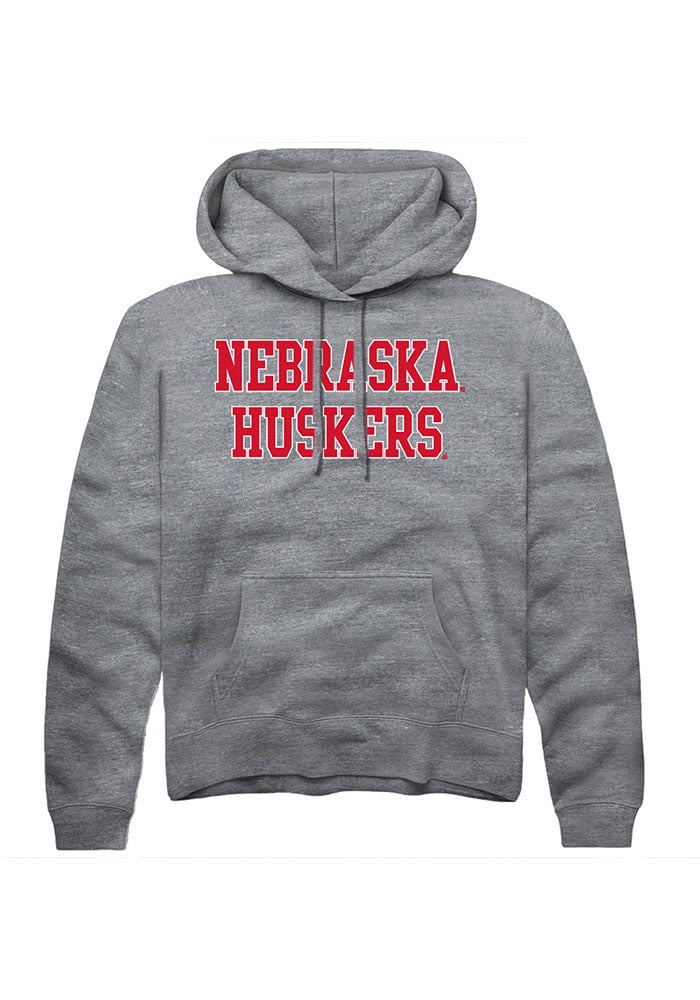 Nebraska Cornhuskers Mens Grey Straight Block Long Sleeve Hoodie
