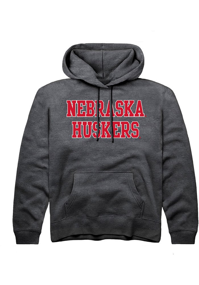 Nebraska Cornhuskers Youth Charcoal Straight Block Long Sleeve Hoodie