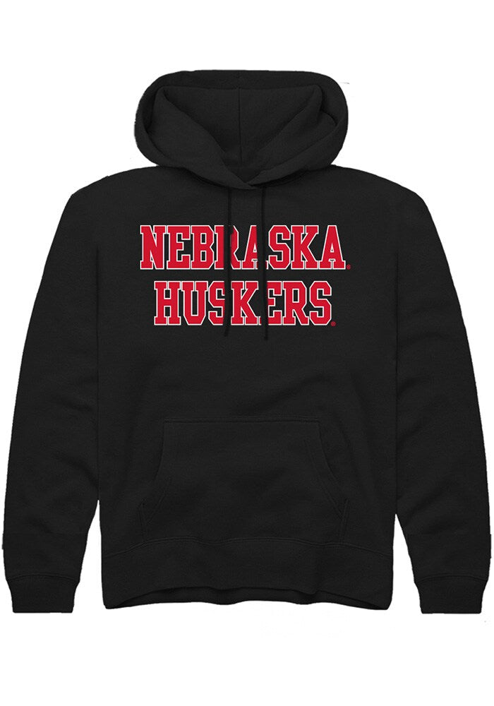 Nebraska Cornhuskers Youth Black Straight Block Long Sleeve Hoodie
