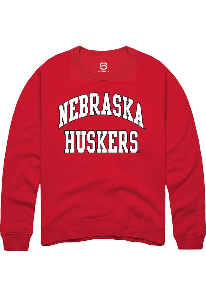 Nebraska Cornhuskers Mens Red Arch Stack Long Sleeve Crew Sweatshirt