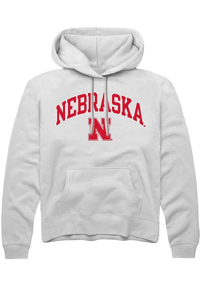 Nebraska Cornhuskers Mens White Arch Logo Long Sleeve Hoodie