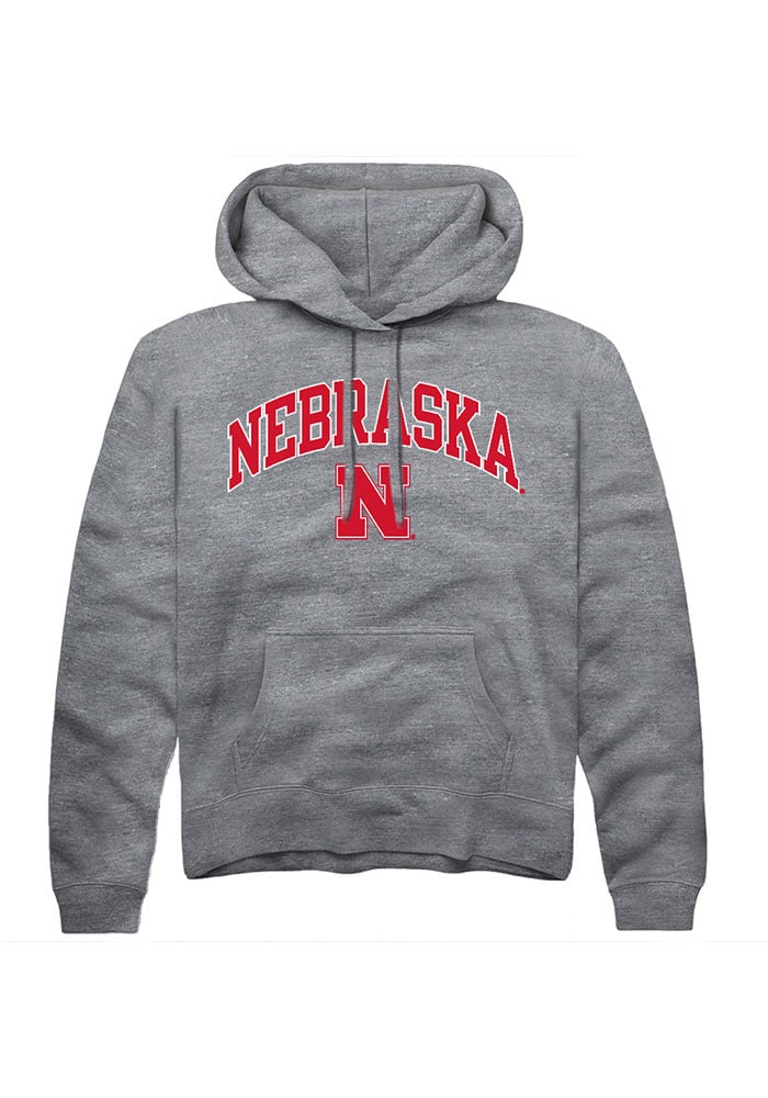 Nebraska Cornhuskers Mens Grey Arch Logo Long Sleeve Hoodie