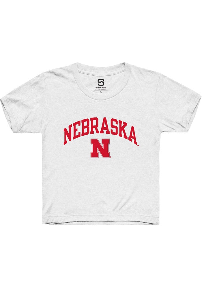 Nebraska Cornhuskers Youth White Arch Logo Short Sleeve T-Shirt