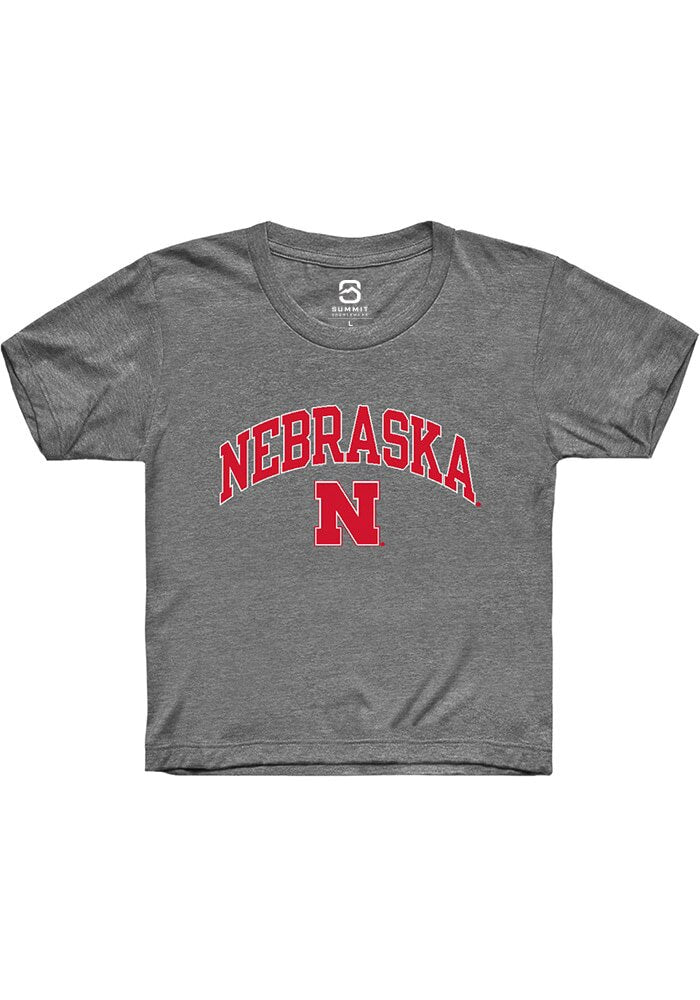 Nebraska Cornhuskers Youth Grey Arch Logo Short Sleeve T-Shirt