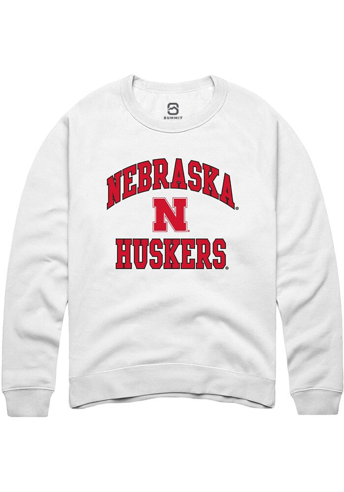 Nebraska Cornhuskers Mens White Number 1 Neutral Long Sleeve Crew Sweatshirt