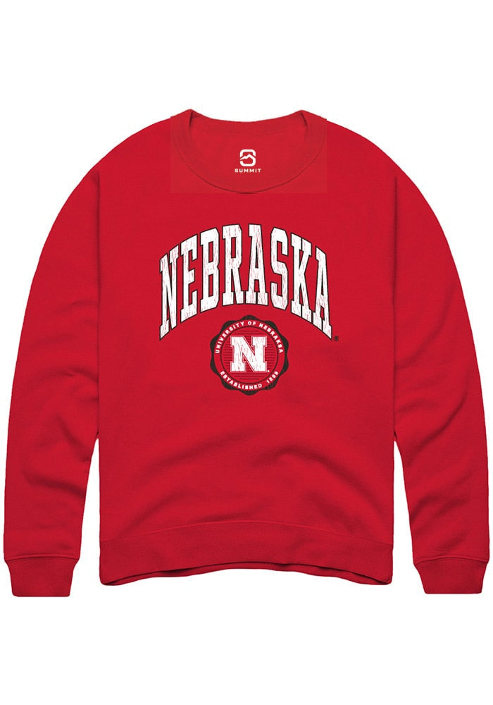 Nebraska Cornhuskers Mens Red Arch Seal Long Sleeve Crew Sweatshirt