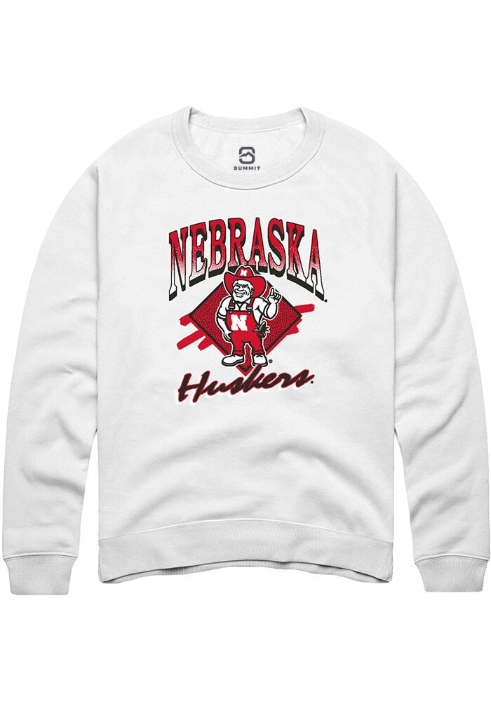 Nebraska Cornhuskers Mens White 90s Long Sleeve Crew Sweatshirt