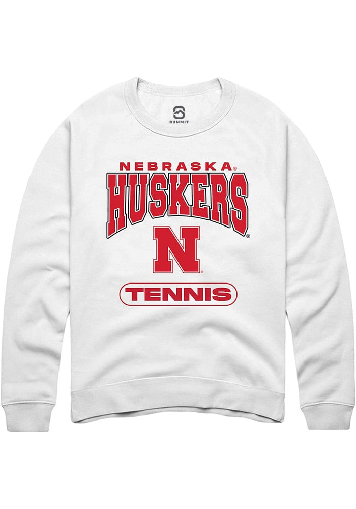 Nebraska Cornhuskers Mens White Tennis Long Sleeve Crew Sweatshirt