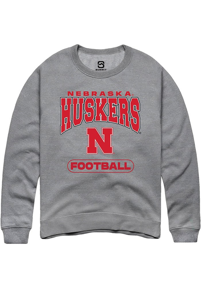 Nebraska Cornhuskers Mens Grey Football Long Sleeve Crew Sweatshirt