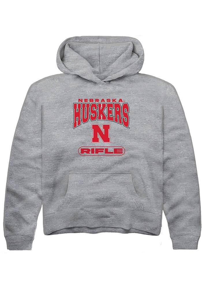 Nebraska Cornhuskers Youth Grey Rifle Long Sleeve Hoodie