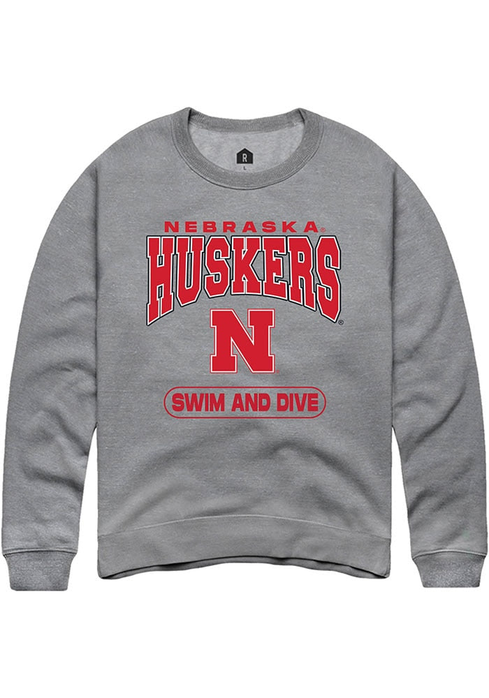 Nebraska Cornhuskers Mens Grey Swim and Dive Long Sleeve Crew Sweatshirt