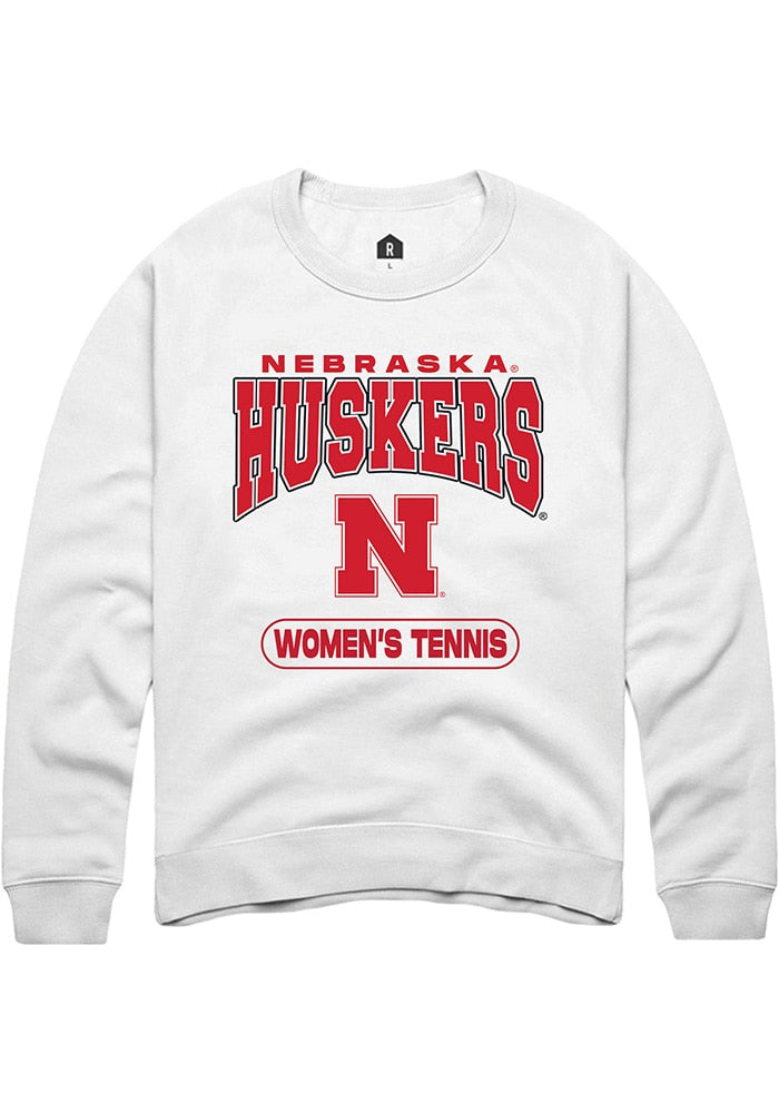 Nebraska Cornhuskers Mens White Womens Tennis Long Sleeve Crew Sweatshirt
