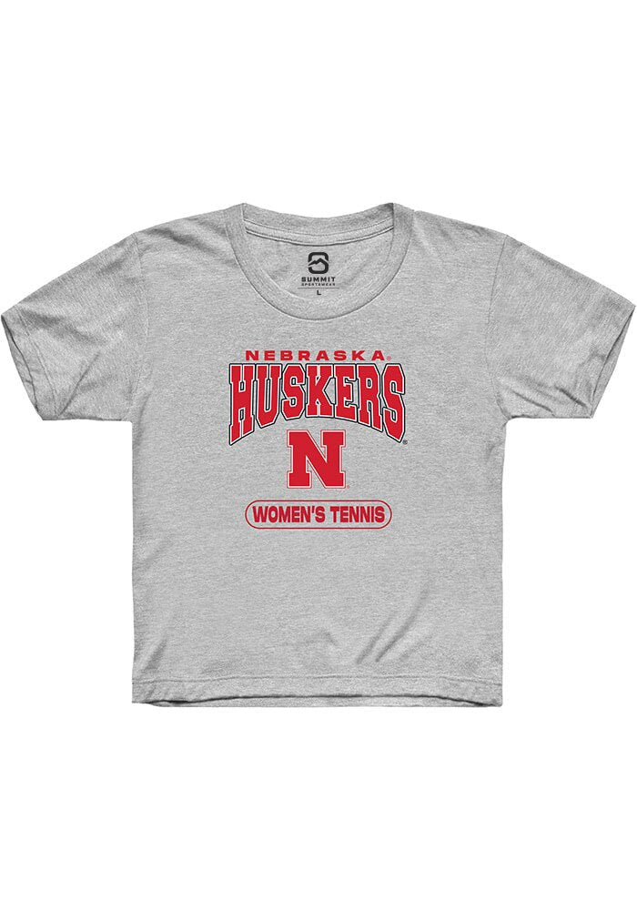 Nebraska Cornhuskers Youth Grey Womens Tennis Short Sleeve T-Shirt