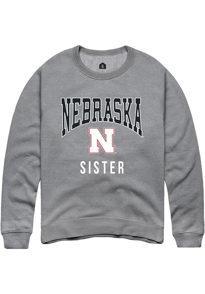 Nebraska Cornhuskers Mens Grey Sister Long Sleeve Crew Sweatshirt