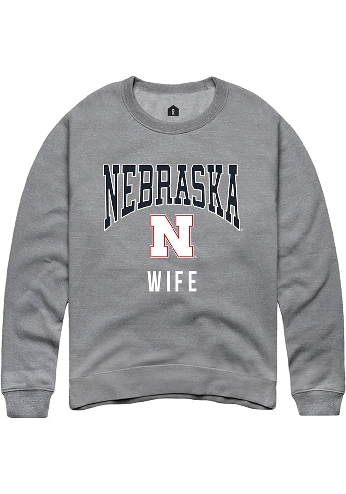 Nebraska Cornhuskers Mens Grey Wife Long Sleeve Crew Sweatshirt