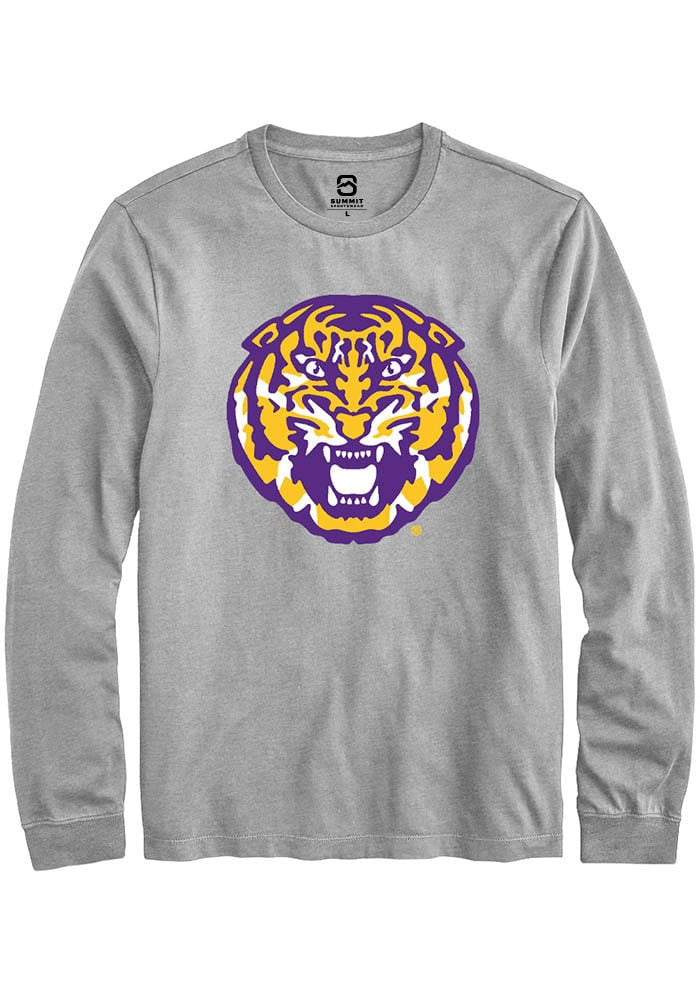 LSU Tigers Grey Mascot Alt Logo Long Sleeve T-Shirt