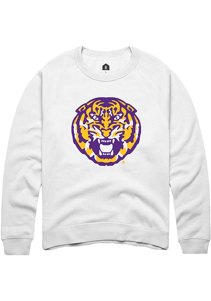 LSU Tigers Mens White Mascot Alt Logo Long Sleeve Crew Sweatshirt