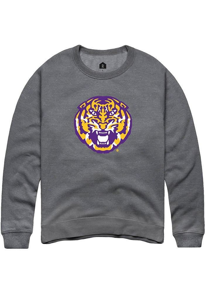 LSU Tigers Mens Grey Alt Logo Long Sleeve Crew Sweatshirt