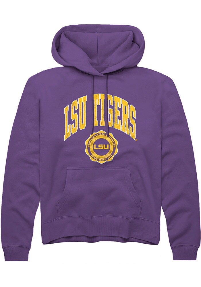 LSU Tigers Mens Purple Arch Seal Long Sleeve Hoodie